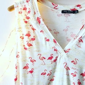 Max Jeans White V-Neck Flamingo Tank Top